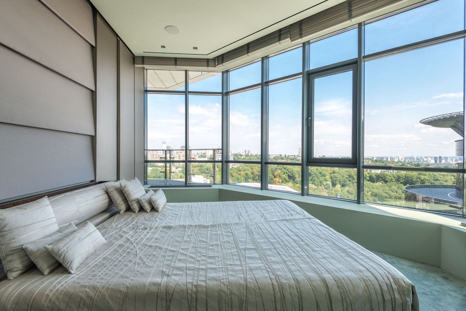 Hotel room with floor-to-ceiling windows